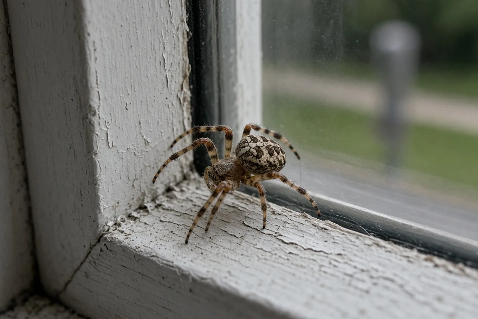 Spider on an exterior window frame